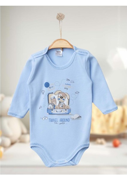 7172 Uzun Kollu Zıbın Çıtçıtlı Body 9-12-18 Ay Mavi