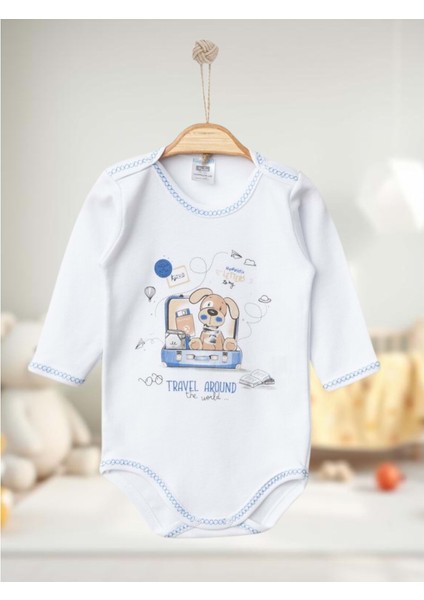 7172 Uzun Kollu Zıbın Çıtçıtlı Body 9-12-18 Ay Beyaz
