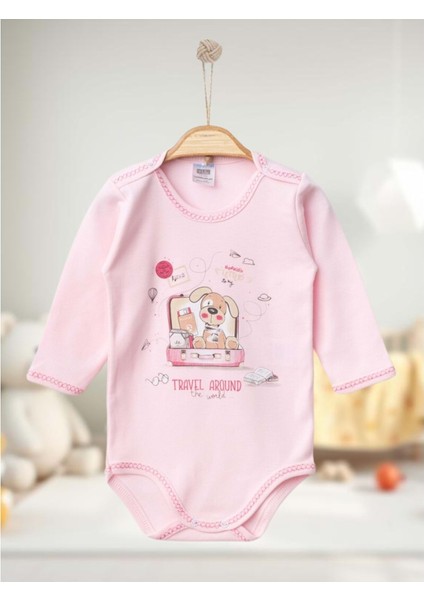 7172 Uzun Kollu Zıbın Çıtçıtlı Body 9-12-18 Ay Pembe