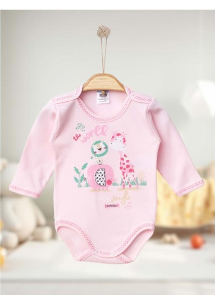 7171 Uzun Kollu Zıbın Çıtçıtlı Body 1-3-6 Ay Pembe