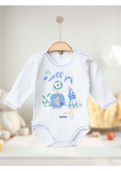 7171 Uzun Kollu Zıbın Çıtçıtlı Body 1-3-6 Ay Beyaz