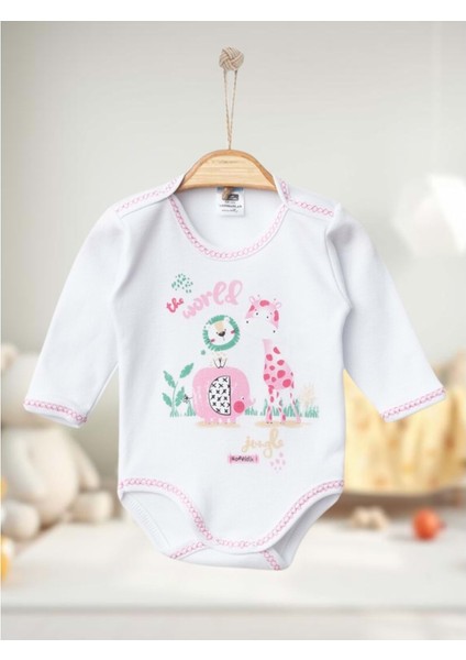 7171 Uzun Kollu Zıbın Çıtçıtlı Body 1-3-6 Ay Beyaz