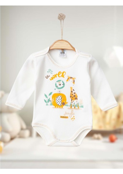 7171 Uzun Kollu Zıbın Çıtçıtlı Body 1-3-6 Ay Krem