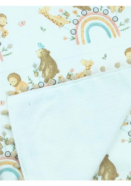 Çift Katlı Müslin Bebek Battaniyesi 100X115 cm Sevimli Hayvanlar Gökkuşağı fiyatları