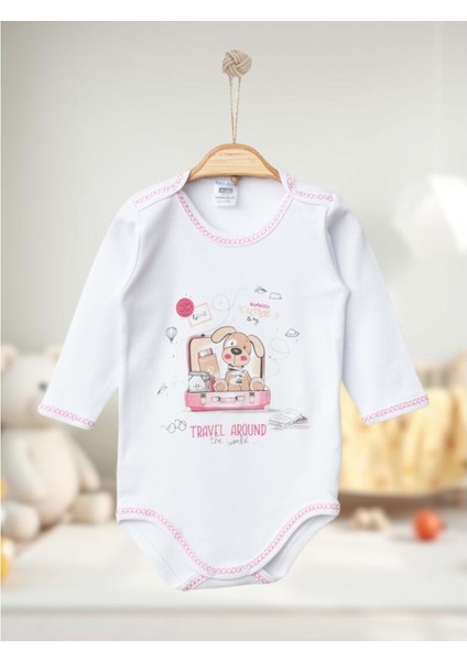 7172 Uzun Kollu Zıbın Çıtçıtlı Body 9-12-18 Ay Beyaz