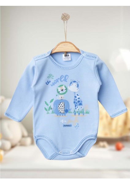 7171 Uzun Kollu Zıbın Çıtçıtlı Body 1-3-6 Ay Mavi