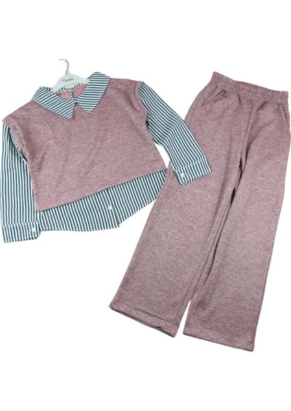 Öz Bebe 8-12 Yaş Kendinden Kazaklı Gömlekli Takım - Pembe