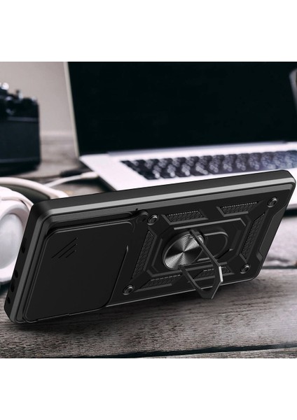 Noktaks - Pura 70 Pro 5g - Kılıf Magnetik Standlı Kamera Korumalı Sürgülü Vega Kapak - Siyah
