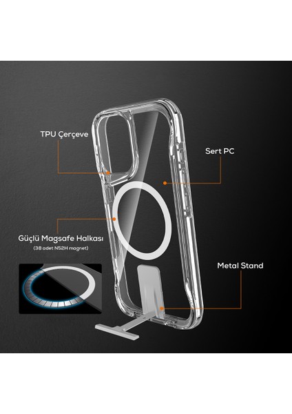 - iPhone 16 - Kılıf Magsafe Şarj Özellikli T-Max Magsafe Kapak - Şeffaf