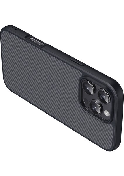 - iPhone 16 Pro Max - Kılıf Magsafe Şarj Özellikli Karbon Fiber Tasarımlı Elnino Kapak - Siyah