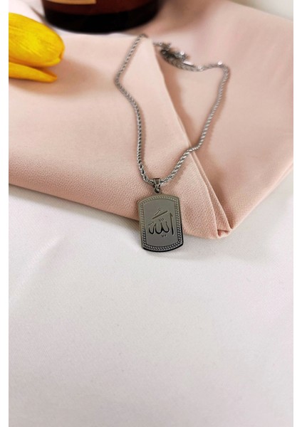 Allah Yazılı Çelik Kolye