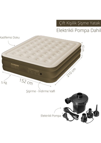 Çift Kişilik Şişme Yatak 210X152X42 cm + Elektrikli Pompa