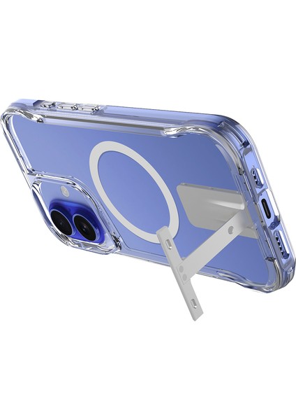 Apple iPhone 16 Uyumlu Kılıf Magsafe Şarj Özellikli Zore T-Max Standlı Kapak-Şeffaf