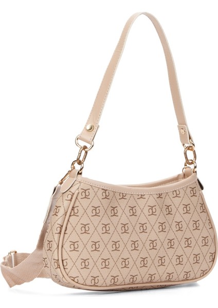 Kadın Bej Farme Monogram Baget El ve Omuz Çantası newpolo111