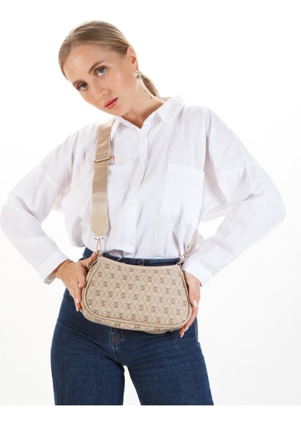 Kadın Bej Farme Monogram Baget El ve Omuz Çantası newpolo111