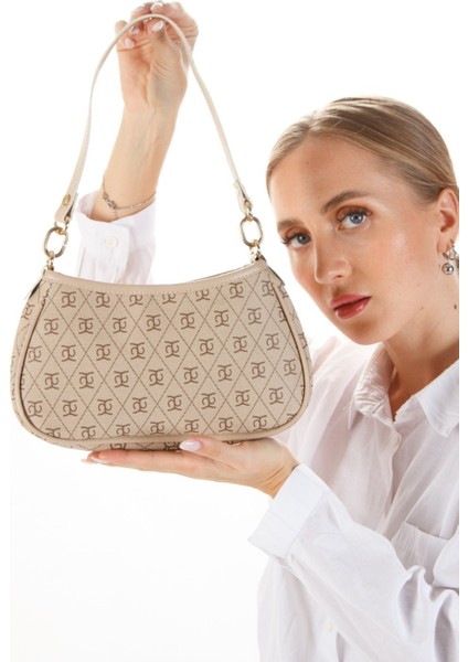 Kadın Bej Farme Monogram Baget El ve Omuz Çantası newpolo111