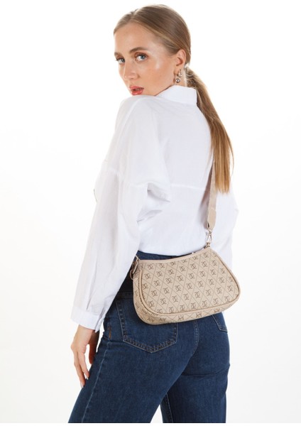 Kadın Bej Farme Monogram Baget El ve Omuz Çantası newpolo111