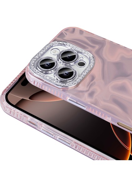 BBS Teknoloji Grup Apple iPhone 16 Pro Max Uyumlu Kılıf Airbagli Parlak Taş Detay Tasarımlı Zore Esila Kapak-Pembe