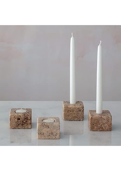Trrten Mermer Şamdan Mumluk 4lü Set Silver