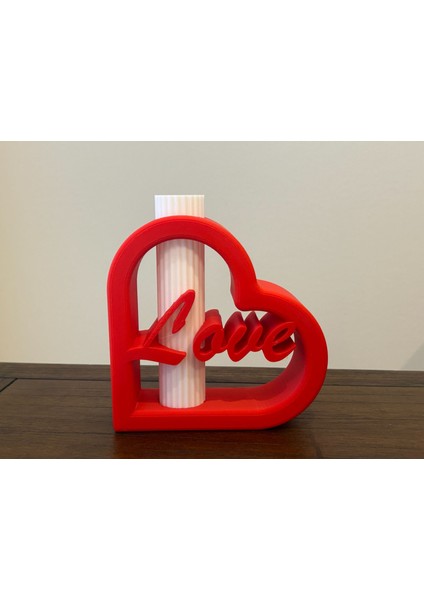 Love Tasarımlı Kalp Şeklinde 3D Baskı Dekoratif Vazo - Sevgililer Günü Özel