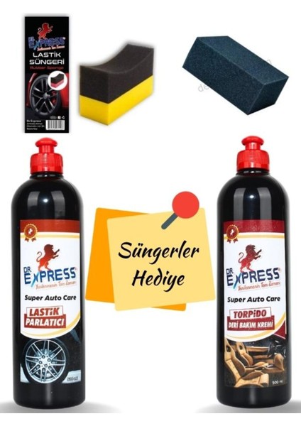 Oto Lastik Parlatıcı Jel Oto Torpido Döşeme Temizleyici Set Sünger Hediyeli 500ML