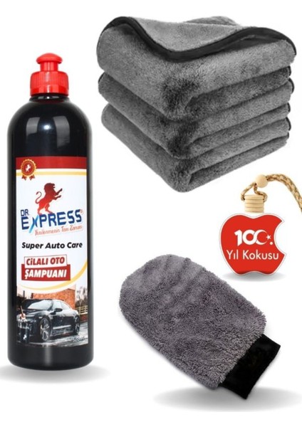 4'lü Oto Yıkama Seti Cilalı Şampuan 500ML 60X90 cm Mikrofiber Kalın Bez Yıkama Eldiveni 100.YIL Koku fiyatları