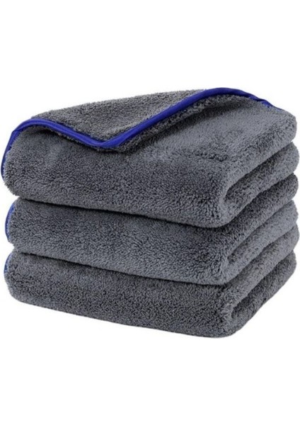60X90 cm Mikrofiber Ekstra Su Emici Çift Yüzlü Araç Kurulama Bezi Peluş 250 Gsm Gri 1 Adet