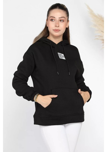Kapüşonlu Üç Iplik Şardonlu Kadın Sweatshirt