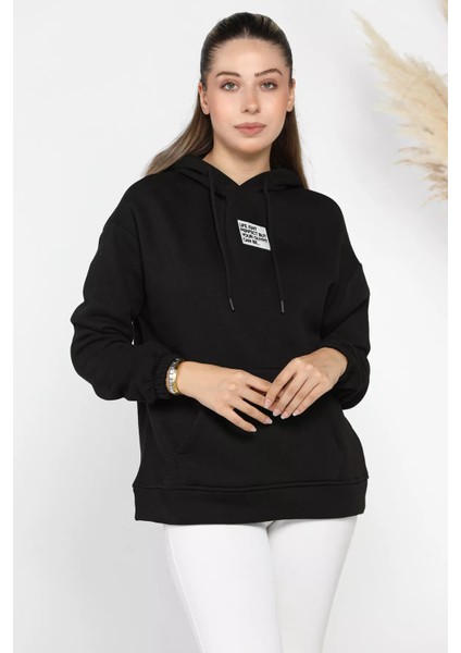 Kapüşonlu Üç Iplik Şardonlu Kadın Sweatshirt