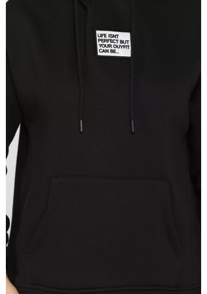 Kapüşonlu Üç Iplik Şardonlu Kadın Sweatshirt
