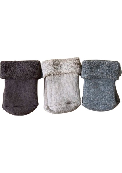3 Lü Havlu Kumaş Pamuklu Bebek Soket Çorap