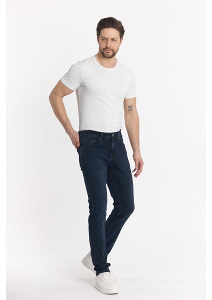 Erkek Koyu Mavi Slimfit Kot Pantolon