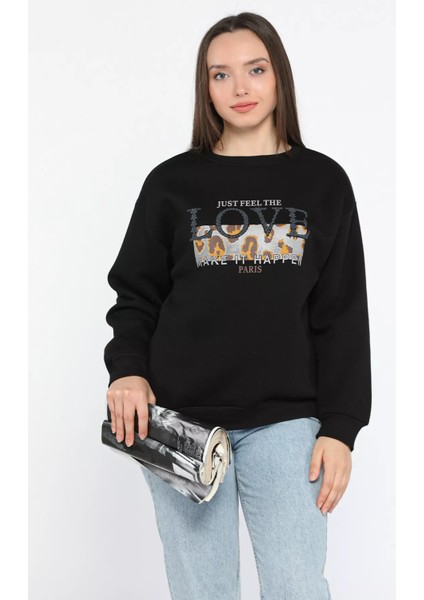 Kadın Bisiklet Yaka Üç Iplik Şardonlu Sweatshirt