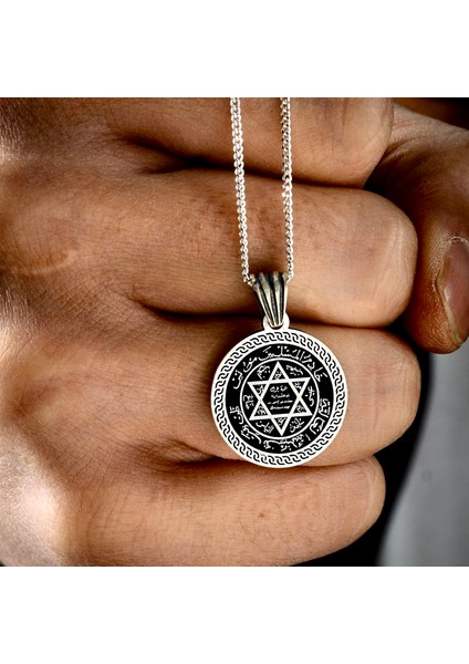 Gümüş Mührü Süleyman Kolye 925 Ayar Gümüş Küçük Boy Mat Peygamber Mührü Erkek Kolye indirimleri