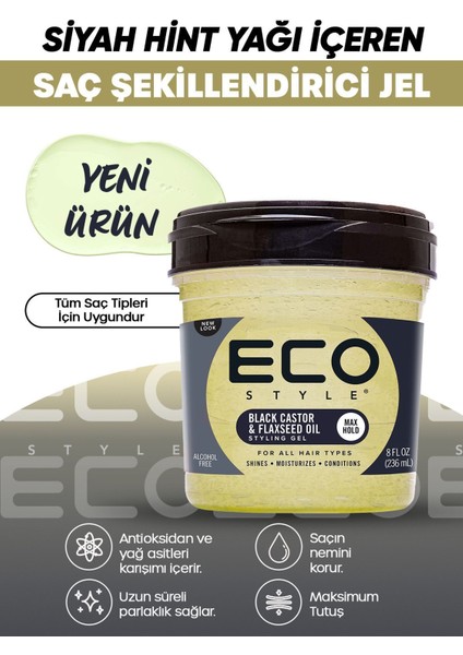 Style Siyah Hint Yağı ve Keten Tohumu Yağı Saç Şekillendirici 236 ml Black Castor Oil Styling Gel