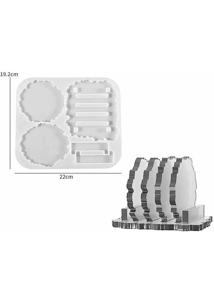 Epoksi Reçine Silikon Kalıp İthal / Stantlı Ikili Bardak Altlığı Taş Tozu Silikon Kalıp HB5021-0095