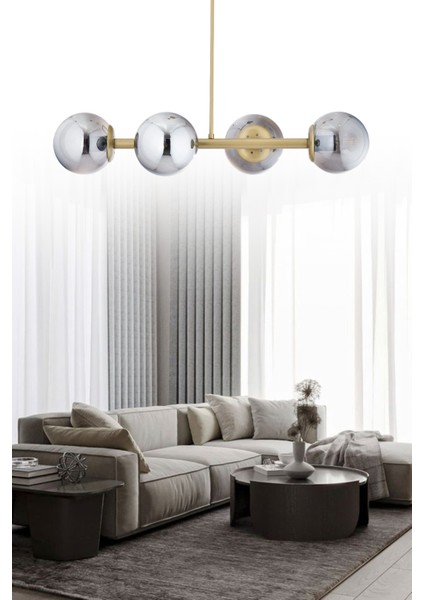 Luxury Modern Tasarım Eskitme 4'lü Füme Glop Camlı Avize