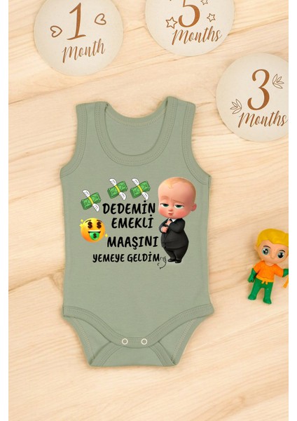 %100 Pamuklu Dedemim Emekli Maaşını Yemeye Geldim Baskılı Yumuşak Doku Baskılı Zıbın & Body