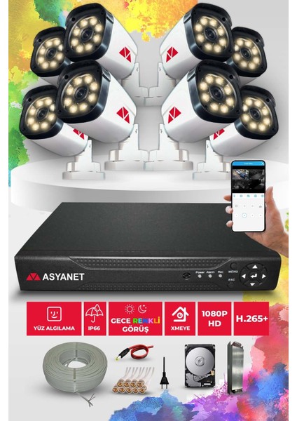 8 Kameralı Set Gece Renkli Görüş 1080P Fullhd 500GB Güvenlik Sistemi 100M - Mobil İzleme