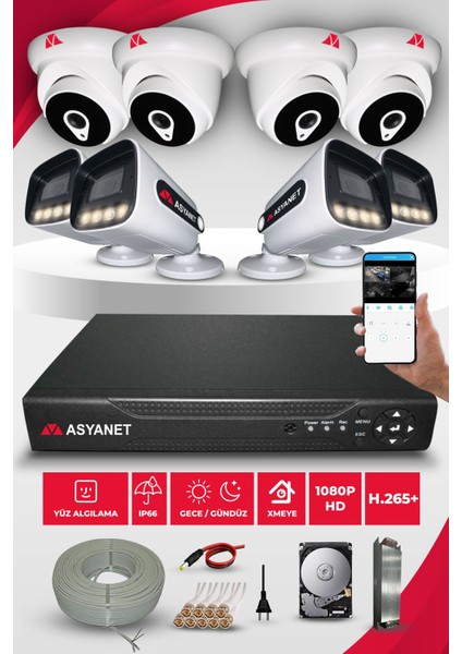 8 Kameralı 4 İç 4 Dış Ortam Kamera Seti 500 GB HDD Full Hd Gece Görüşlü Güvenlik Kamerası Sistemi