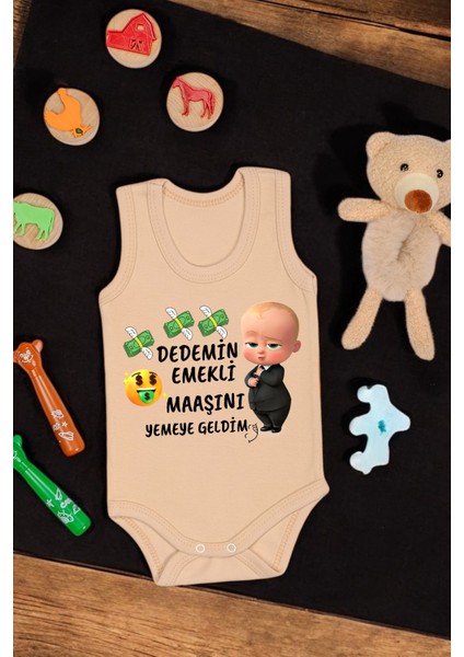 %100 Pamuklu Dedemim Emekli Maaşını Yemeye Geldim Baskılı Yumuşak Doku Baskılı Zıbın & Body