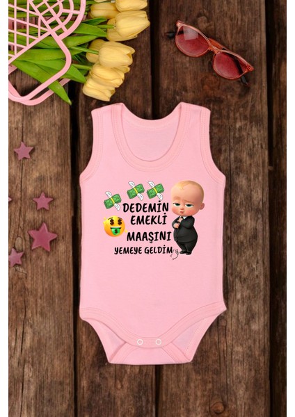 %100 Pamuklu Dedemim Emekli Maaşını Yemeye Geldim Baskılı Yumuşak Doku Baskılı Zıbın & Body