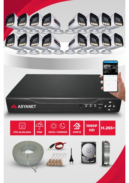 16 Dış Kamera Set 1 Tb HDD Full Hd Gece Görüşlü Güvenlik Kamerası Sistemi