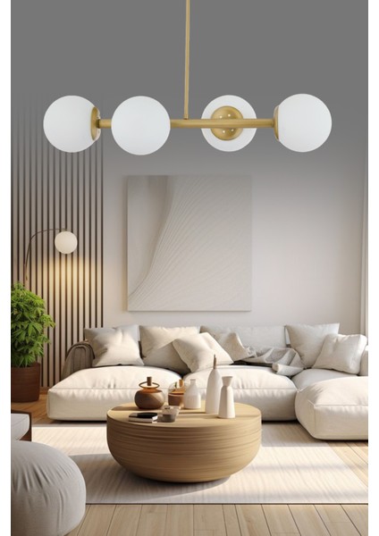 Luxury Modern Tasarım Eskitme 4'lü Beyaz Glop Camlı Avize