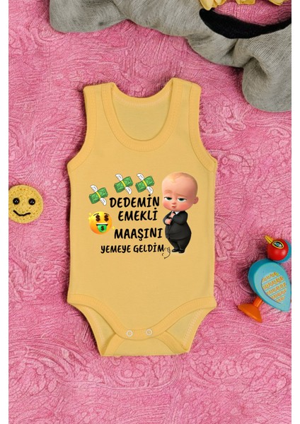 %100 Pamuklu Dedemim Emekli Maaşını Yemeye Geldim Baskılı Yumuşak Doku Baskılı Zıbın & Body