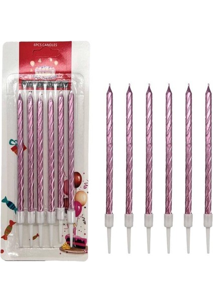 Spiral Pembe Ince Mum 14 cm 6 Lı