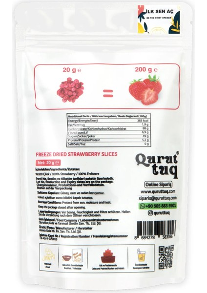 Freeze Dried Çıtır Dilim Çilek Cipsi 20 gr Şeker İlavesiz