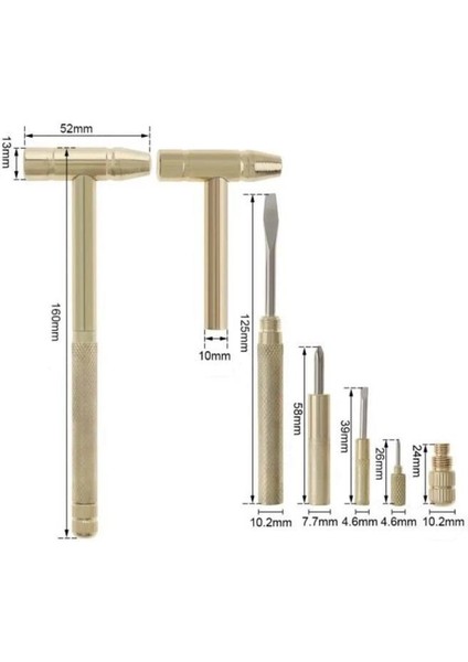 16 cm Mini Çekiç 5 I 1 Arada Cep Çekiç 4'lü Tornavida Ucu Tamir Seti Takı Saat Elektronik Tamiri