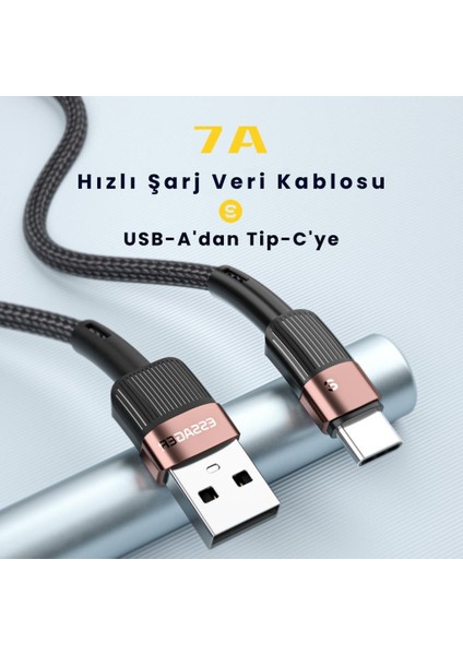 1 Metre 7A 66W USB To Type-C Süper Hızlı Şarj ve Data Kablosu Süper Dayanıklı Akım ve Isı Korumalı