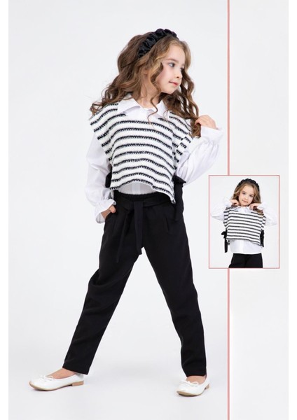 Triko Fiyonk Detaylı Kız Çocuk 3 lü takım - Siyah